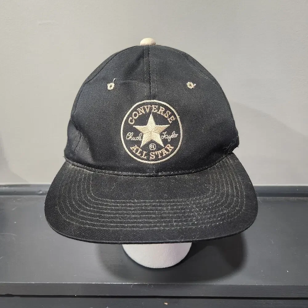 VTG Y2K 2000s Converse All Star Chuck Taylor Black Adjustable Strapback‎ Hat Cap